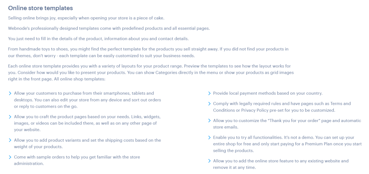 Description example for online store templates that provides hands-on tips