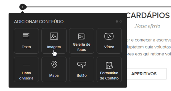 Blocos de conteúdo numa página Webnode