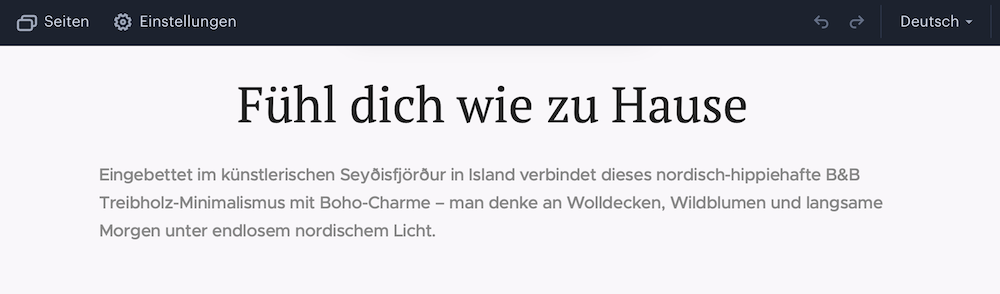 Ergebnis mit KI übersetzten Textes im Webnode Editor