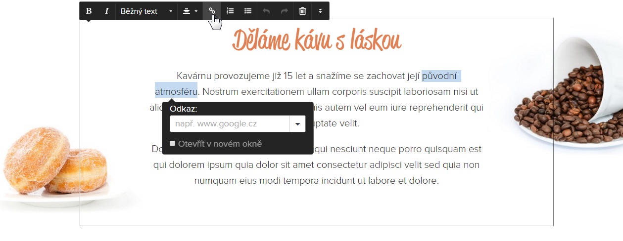 Vložení odkazu ve Webnode 2.0