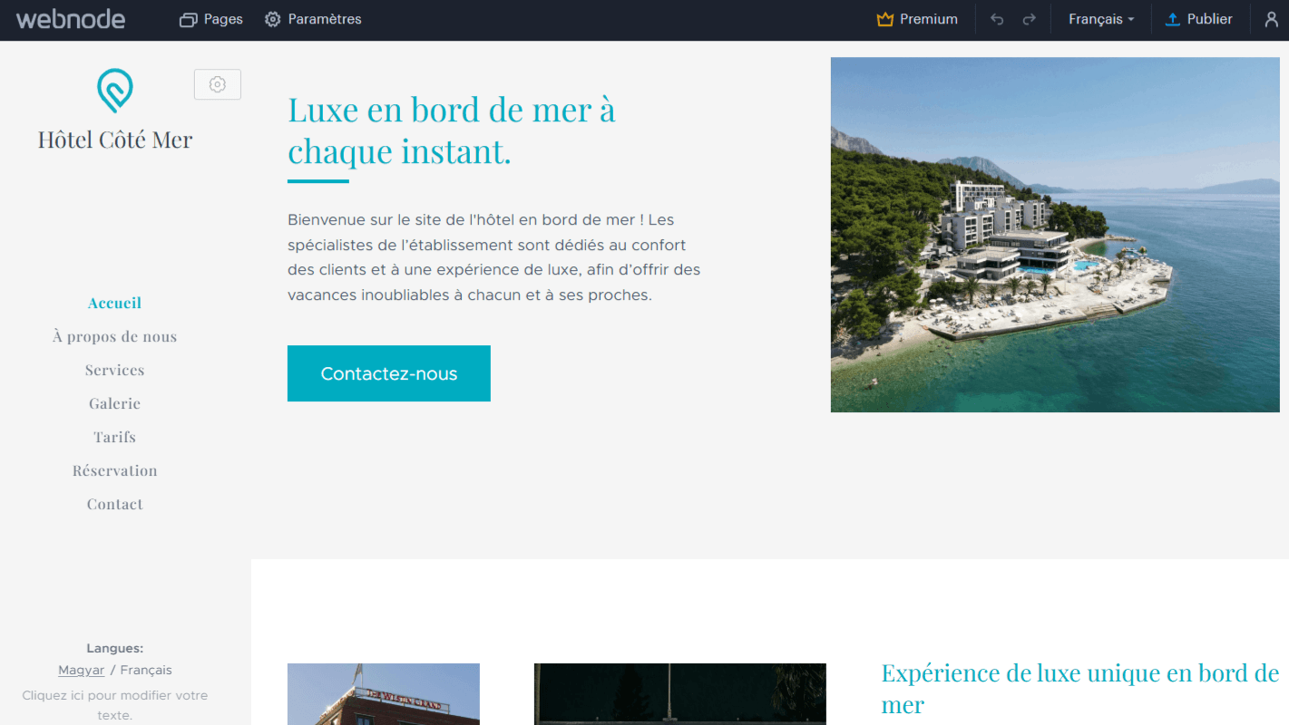 Cette image montre un exemple de site web d'hôtel qu'il est possible de réaliser en apprenant à créer un site web d'hôtel.