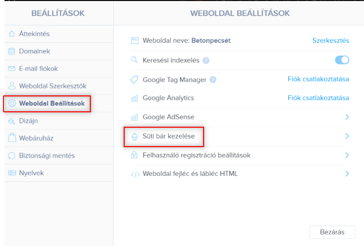 webnode cookie beállítások