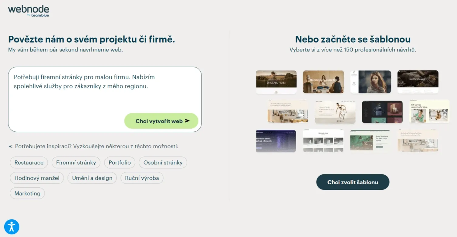 Popište svůj cíl a nechte AI vygenerovat návrh, nebo si vyberte šablonu