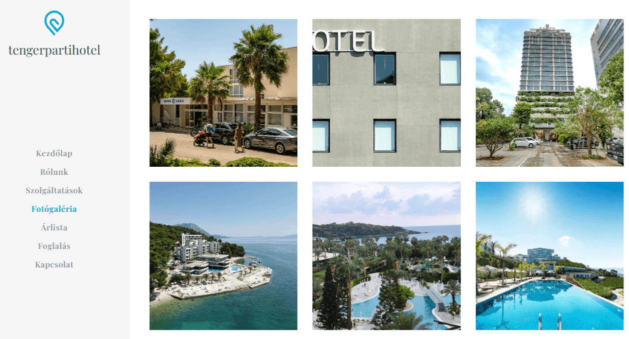 Egy letisztult hotel fotógaléria, amelyet a Webnode AI weboldal készítője generált.