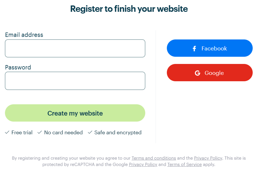 Registering a website in Webnode