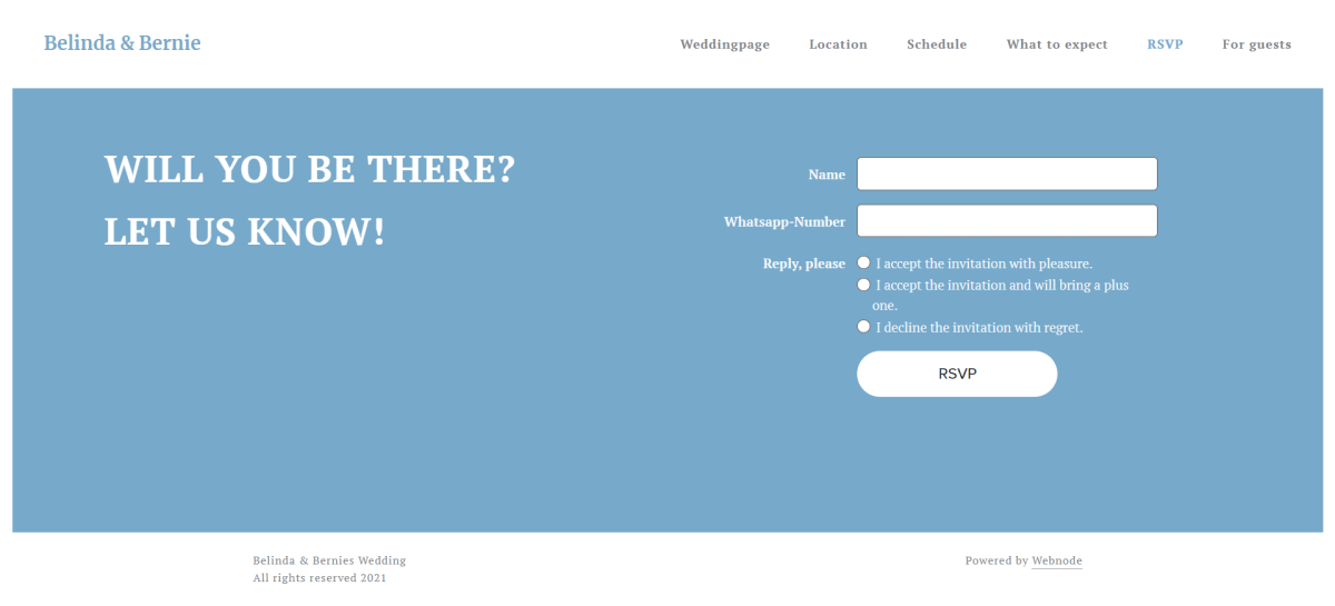 Wedding Website Examples: guest response form
