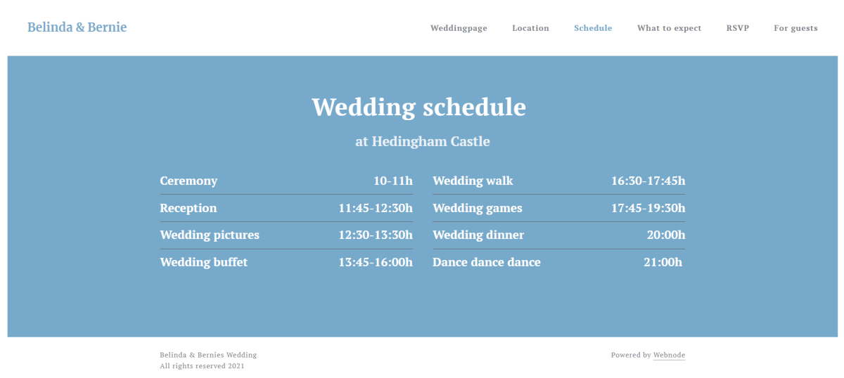 Wedding Website Examples: wedding schedule