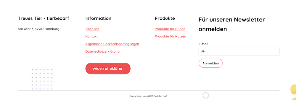 Widerrufsoption als verlinkter Text im Footer