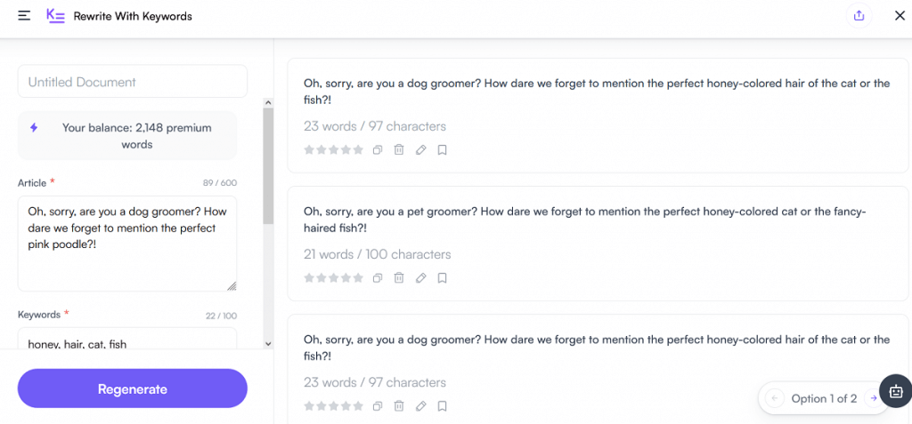 Réécrivez votre texte en implémentant de nouveaux mots clés avec Writesonic